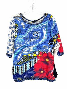 ETRO Size L Blue/Multi Floral Burnout Designer Tunic